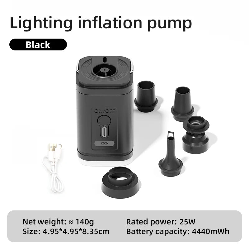  3-in-1 Mini Electric Air Pump with LED Light – Portable Wireless Inflator & Deflator with USB-C Charging for Camping, Emergency Lighting, and Outdoor Adventures