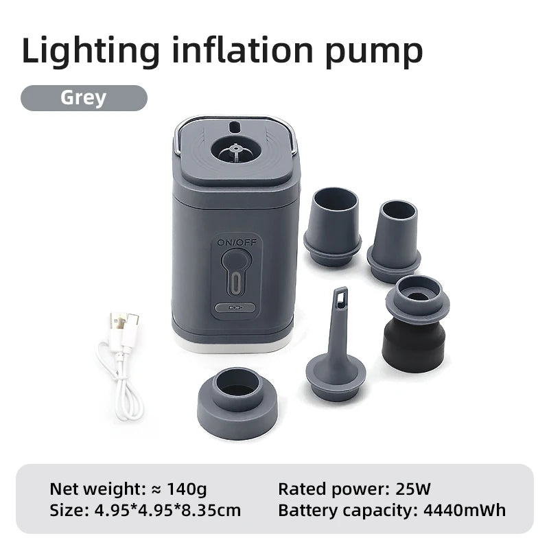  3-in-1 Mini Electric Air Pump with LED Light – Portable Wireless Inflator & Deflator with USB-C Charging for Camping, Emergency Lighting, and Outdoor Adventures