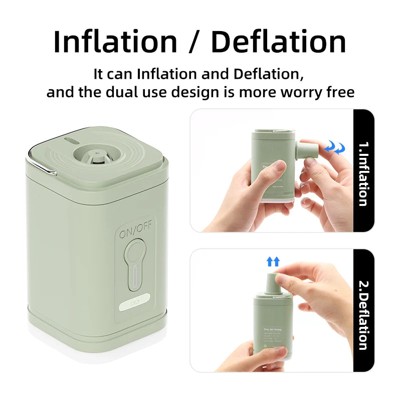  3-in-1 Mini Electric Air Pump with LED Light – Portable Wireless Inflator & Deflator with USB-C Charging for Camping, Emergency Lighting, and Outdoor Adventures